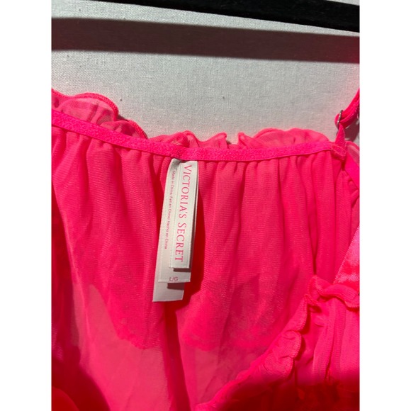 Victoria's Secret Babydoll Cami Nightie Neon Pink Ruffle Lace Lingerie L - Picture 5 of 5